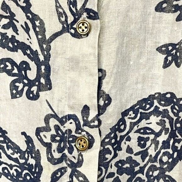 Charter Club Linen Top Womens Medium Multicolor Floral Paisley Print Button-Down - Picture 7 of 12